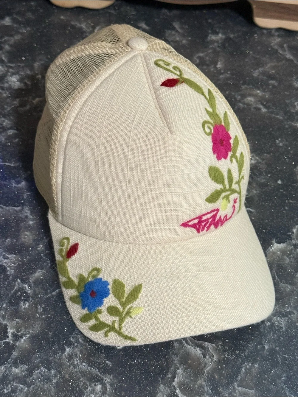 Prana linen embroidered trucker hat